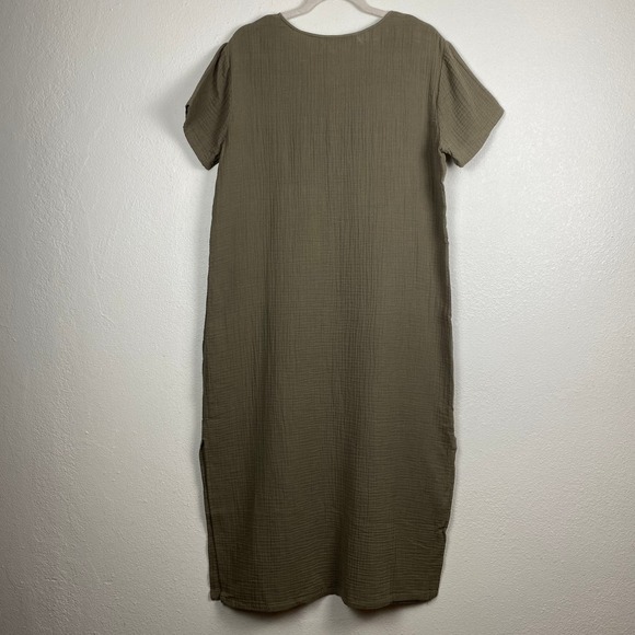 Jenni Kayne Cypress Caftan Dress Short Sleeve Tshirt Dress, Olive Green Gauze S - Picture 9 of 11
